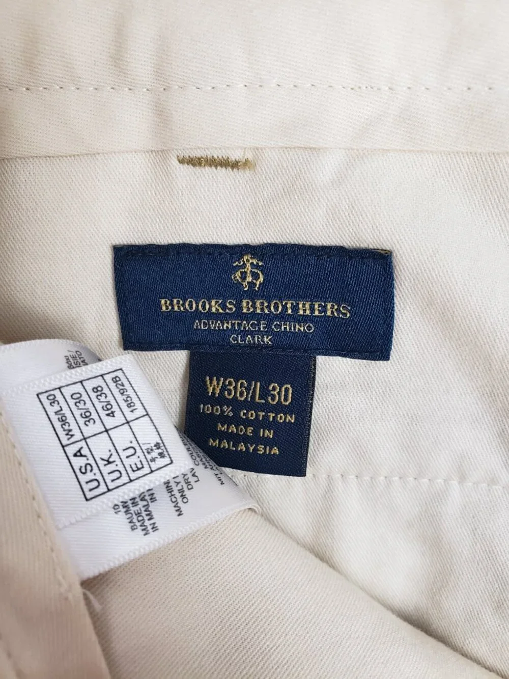 Brooks Brothers Advantage Chino Clark Fit Khaki Pants 100% Cotton Mens 36x30